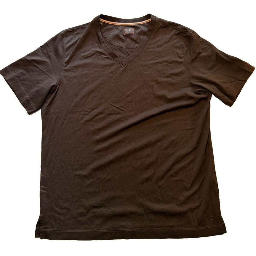 Left Coast Tee Shirt Mens Large Brown V-Neck Peruvian Pima Cotton